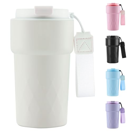 SUPPRUI Reisebecher, 510 ml, isolierter Kaffeebecher mit auslaufsicherem Deckel, wiederverwendbarer Kaffeebecher, Reisebecher, doppelwandiger Kaffeebecher, Edelstahl-Thermobecher für heiße und kalte