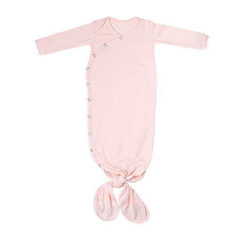 Image of Copper Pearl Knotted Baby Gown, Soft Stretchy Newborn Gowns for Boys and Girls, Comfortable Coming Home Outfit, Long Sleeve Infant Gowns with Bottom Tie and Hand Mittens, Blush
