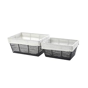   Urban-Lifestyle-Set-of-2-Stackable-Farmhouse-Organizer-Storage-Bins-Shelf-Baskets-with-Fabric-Liner-Black