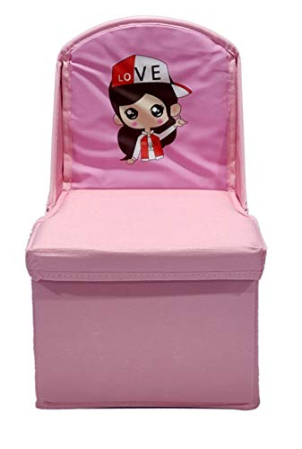 Image of Folding Storage Toy Box Seat Stool for Kids 728 (Pink) Fibreboard 24.5x21x40 CM