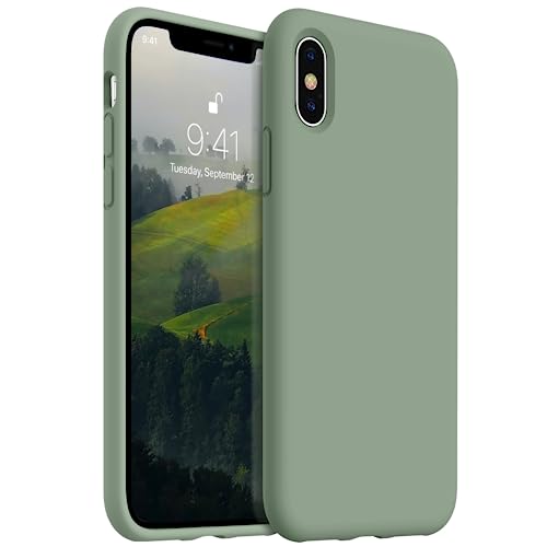 AOTESIER Compatible with iPhone X Phone Case and iPhone Xs Case 5.8 inch,Silky Touch Premium Soft Liquid Silicone Rubber Anti-Fingerprint Full-Body Protective Flexible Bumper Case, Calke Green
