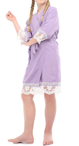 Umeyda Kids Girl's Robe Lace Trim 3/4 Sleeve Kimono Bathrobe Sleepwear, 3-10 Years4