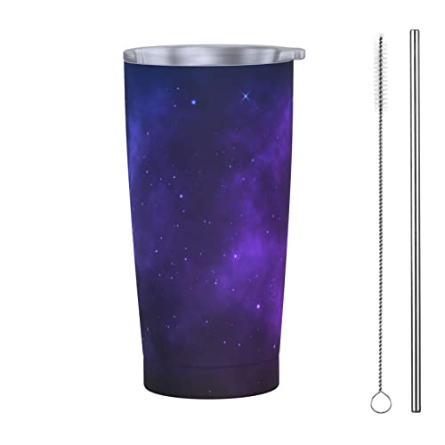 FJAUOQ Vaso de 20 onzas con tapa y popote, nebulosa y estrellas brillantes, taza de café helado, reutilizable, botella de agua de acero inoxidable