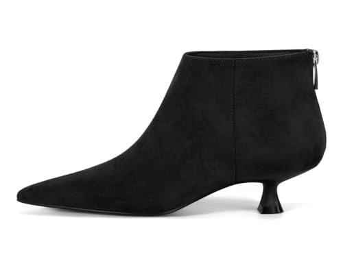 Image of Coutgo Womens Kitten Low Heel Booties Pointed Toe Short Ankle Boots Back Zipper Fall Shoes