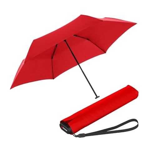 Knirps Ultra Light Slim Manual Open Rain Umbrella - Compact Travel Umbrella for Adults - Windproof, 90cm Diameter, Retractable with Carrying Case, Red, 90 centimeters, Compact