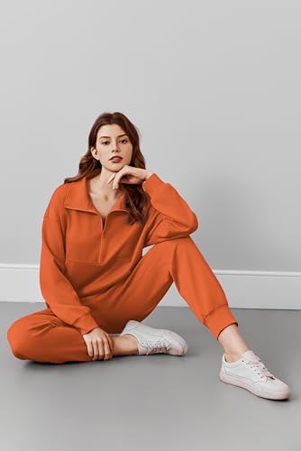 Image of PINSPARK 2 Piece Sets for Women Long Sleeve Half Zip Tracksuit Jogger Sets | 2026 Fall Travel Outfits Lounge Set, Lightweight Soft Air Layer Fabric, Kangaroo Pocket Sweatshirt, Drawstring Joggers Pants