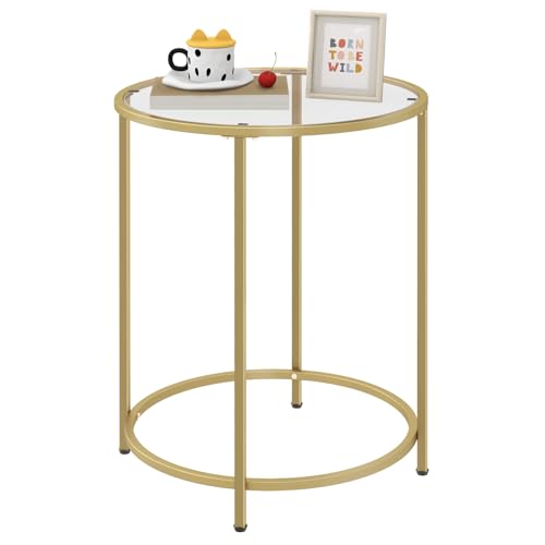 Livofloral Round Side Table Modern Style Coffee Table Sofa Table Table with Metal Shelves and Glass Top End Table for Living Room Bedroom Balcony Patio (H) 25.59 inch (D) 19.69 inch Gold