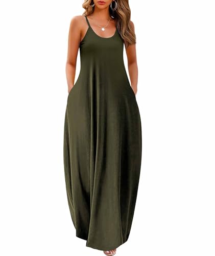 Image of Wolddress Womens Maxi Dress with Pockets 2026 Casual Strap Plus Size Loose Plain Long Office Summer Beach Travel Dresses S-5X