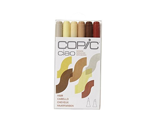 Image of Copic Marker Copic Ciao Marker Set 6 Hair,Broad,Medium,Black.