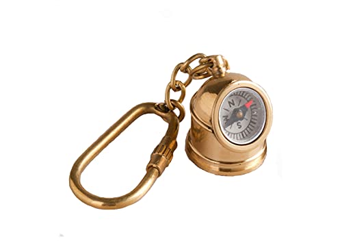 Handmade Brass Marine Helmet Compass Keychain