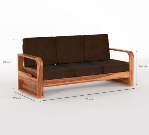 Image of Solid Sheesham Wooden 5 Seater Sofa Set for Living Room | Sofa Set with Side Pocket Storage & Cushion | Rosewood Sofa Set for Home (Honey with Brown Cushion, 5 Seater)