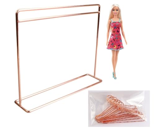 【大型】高さ30cm 1/6サイズ人形 ロングドレス可 ハンガーラック ドレス用 ローズゴールド ピンクゴールド ハンガー10個セット ドール服 着せ替え人形服 衣類ラック 30I35cm