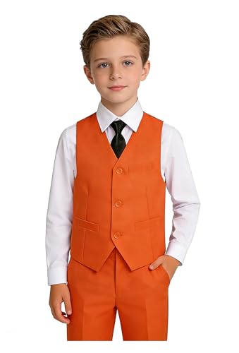 Image of YuanLu Toddler Boys Formal Suits Set,Vest Pants Dress Shirt and Tie for Kids Boy Wedding Ring Bearer Oufit