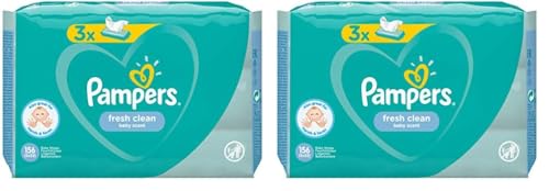 Pampers Fresh Clean 81688041 Lingettes humides pour bébé 52 pièces (Wet Baby Wipe, Sac en plastique, Girl/Boy, Turquoise, Blanc, Allemagne, 896,7 g) (Lot de...