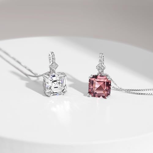 Michooyel S925 2ct Cubic Zirconia/Morganite Asscher Cut Pendant Necklace Sterling Silver Gemstone Necklace for Women3