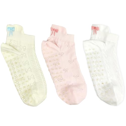 Ultra-Thin Breathable Yoga Socks for Women (3 Pairs) – Cute Bow Knot Pattern, Lightweight Mesh Design, Fits US Sizes 4-9 – Perfect for Yoga, Pilates, Barre, and Dance