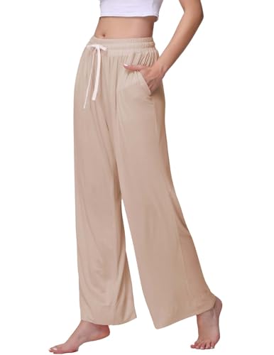 Image of Veseacky Women's Wide Leg Lounge Pants Yoga Pajamas Comfy Stretch Drawstring Pajamas Puls Size Dance Bottoms S-4XL