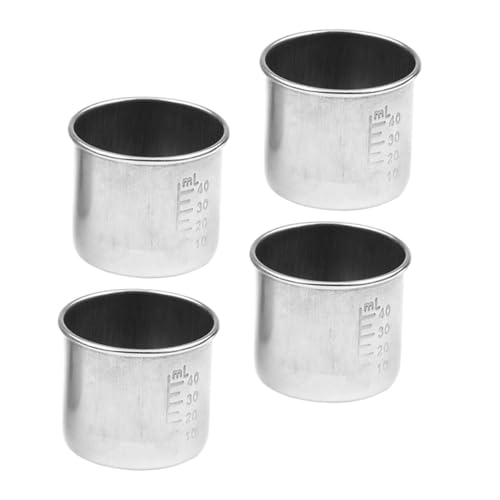 LALADEFIEE Set da 4 Tazze Graduate per Medicinali in Acciaio 304 da 40Ml Resistenti Agli Acidi e Alcali Superficie Lucidata e Angoli Arrotondati per Uso Domestico Ospedaliero e