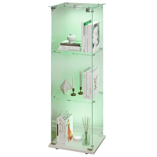 Sorvaglos - Vitrina de cristal con iluminación LED, 3 pisos, puerta de cristal templado, blanco, antipolvo, vitrina vertical para sala de estar, oficina, objetos de colección, 35 x 39,8 x 123,3 cm