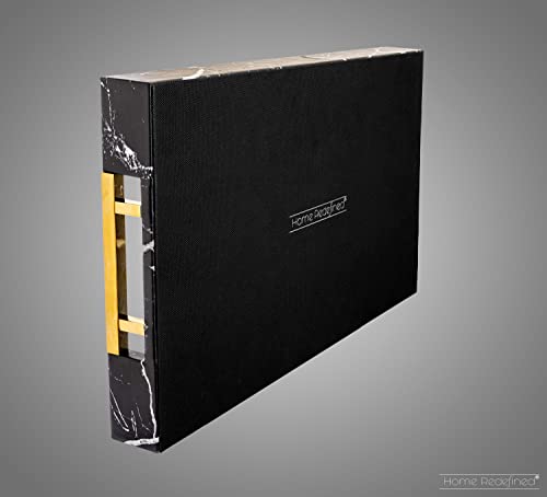 Home Redefined Modern Elegant 17.5"x12" Rectangle Black Marble Faux Leather Decorative Tray Ottoman Coffee Table Perfume Living Room Kitchen Serving Tray with Gold Polished Handles for All Occasion's