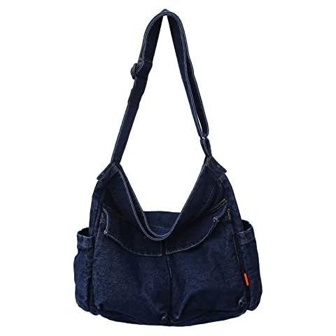 Freie Liebe Canvas Hobo Bag for Women Men Large Aesthetic Tote Bags Shoulder Bag for School Messenger Crossbody Handbag, Dark Blue Cover