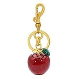Apple Keychain for Women, Atifober Cute Apple Bag Charm for Handbags Gold Metal Bag Charm Key Chain Apple Accessories Fruit Keychain Trendy Apple Whit Green Leave Mothers Valentines Day Birthday Gifts