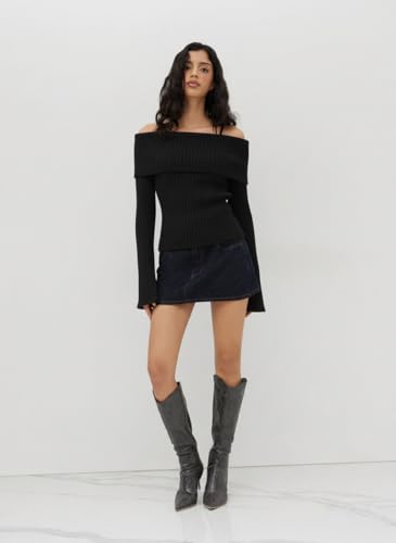 CIDER Off The Shoulder Tops for Women Long Sleeve Going Out Y2K Tops Knit Pullover Fall Outfits Trendy 20253
