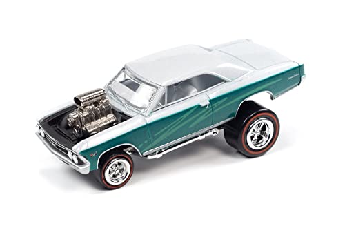 Modelo a escala 1/64 Chevrolet Chevelle 1966 blanco y verde miniatura 1