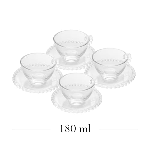 CJ 4 XÍCARAS CHÁ CRISTAL COM PIRES PEARL 180ML TRANSPARENTE