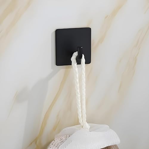 Image of 4 PCS Self Adhesive Hooks /Wall Hangings Hook /Waterproof Stainless Steel Hooks for Wall Without Drilling Heavy Duty Bathroom Kitchen Towel Wall Hooks for Hanging Strong Coat Black