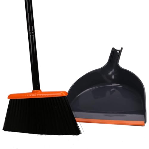 TreeLen Juego de Escoba Angular y recogedor, recogedor de Polvo Que se Ajusta a Asas de Escoba, Color Naranja