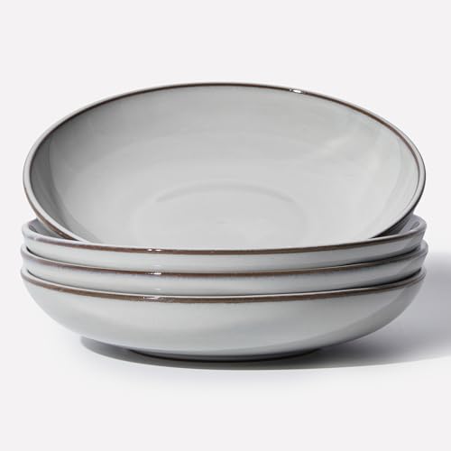 Image of 8.75'' Ceramic Pasta Bowls Set of 4, Salad Bowls Pasta Serving Bowls | 32Oz Versatile Serving Bowls for Pasta, Salad, Fruit & Noodles, Soup Bowls Sets, Stoneware Pasta Plates, Moonstone White