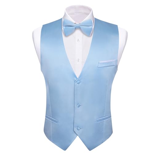 Image of Barry.Wang Mens Suit Vest Bow Tie Set 4PCS Formal V-neck Slim Fit Casual Solid Color Waistcoat Wedding Party Tuxedo