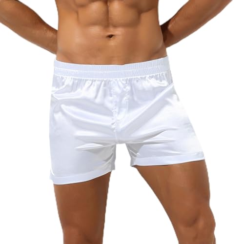 Men's Silk Satin Frilly Beach Boxers Shorts Nightwear Pajamas Side Split Underwear