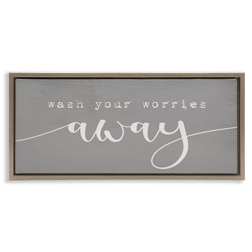 Image of 'Wash Your Worries Away Phrase'| Floating Frame Canvas Art | Stupell Industries | Brown, 31 x 14 Inches, Easy to Hang and Sturdy, Made in USA, by Lil' Rue