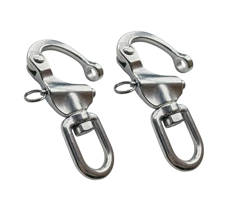 Generic Marine Grade 316 Stainless Steel Rotary Shackle Hand Pull Quick Hanging Shackle Spring Buckle for Hoisting Rope Suspension (2Pcs, 2-3/4