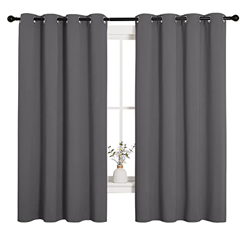 Image of NICETOWN Grey Blackout Curtain Panels for Bedroom, Thermal Insulated Grommet Top Blackout Draperies and Drapes for Basement (2 Panels, W55 x L68-inch, Grey)