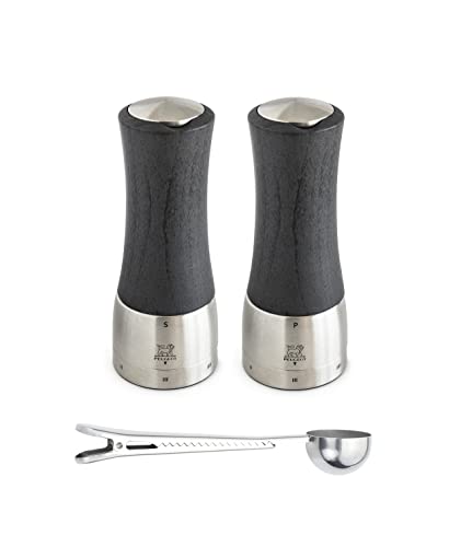Peugeot - Madras U'select Manual Salt & Pepper Mill Gift Set - Adjustable Grinder - Stainless Steel & Beechwood, Graphite - With Stainless Steel Spice Scoop & Clip #TOP10