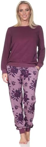 Normann Badstof pyjama voor dames, lange mouwen, met manchetten in sterlook, ook in grote maten, Donkerblauw, 36-38 Normann Badstof pyjama voor dames, lange mouwen, met manchetten in sterlook, ook in grote maten, Donkerblauw, 36-38
