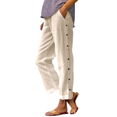 Pantalon en lin pour femme léger et respirant avec coupe taille haute fluide