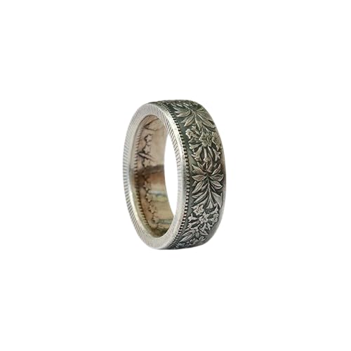 FLOWERFACEDFOX Edelweiss Pattern Couple Ring, Swiss Francs Handmade Coin Remanufactured Ring, Copper, Size 7-11
