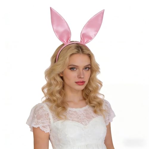 LKQBBSZ Bunny Ears Headband for Easter Bendable Rabbit Ears for Women and Men Bunny Costume Accessory (Pink)
