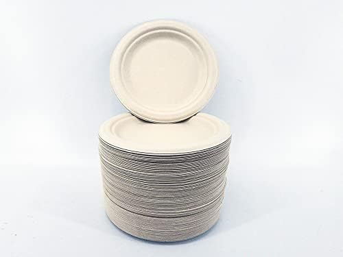 100% Compostable 7 Inch Paper Plates [125-Pack] Heavy-Duty Plate, Natural Disposable Plate, Eco-Friendly Made of Sugarcane Fibers-Natural Unbleached Brown 7" Biodegradable Plate
