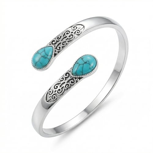 HBLICY Vintage Cuff Bracelet for Women 925 Sterling Silver Turquoise
