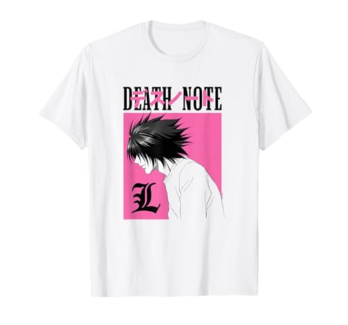 Death Note L Profile in Pink Box with Show Logo Anime T-Shirt