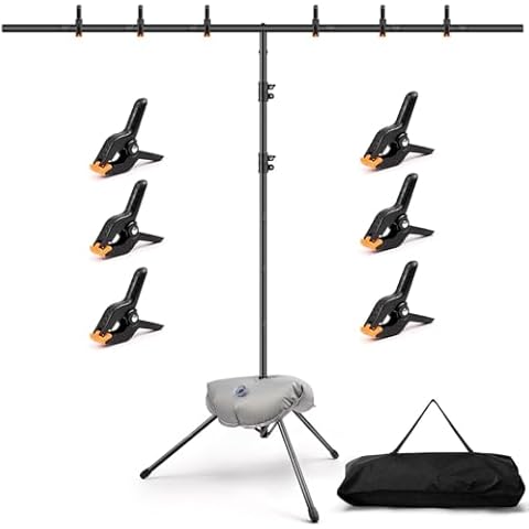 Svopy T-Shape Backdrop Stand Kit - 8 x 5.3ft Adjustable Photo Backdrop Stand - Portable Sturdy Back Drop Stand for Photoshoots, Parties, Wedding and Decoration with 6 Spring Clamps, Sandbag, Carry Bag Cover