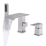 NIITAWH Roman Tub Faucet with Handheld Shower Waterfall Bathtub Faucet 3 Hole Widespread Tub Filler Deck Mount Brushed Nickel