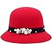Womens Elegant Summer Winter Warm Felt Church Cloche Cap Bucket Hat Bowler Hats with Flower Fashionable Fedora Wool Hat (Red, One Size)