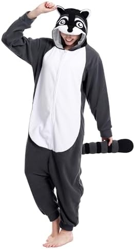 dressfan Unisex Disfraces Mapache Pijama Adulto,Gris Animal Monos...
