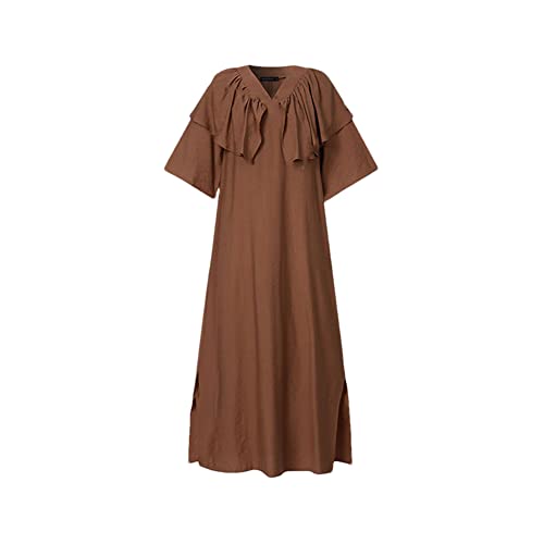 Robe longue en coton et lin rafraîchissante avec col en V fluide